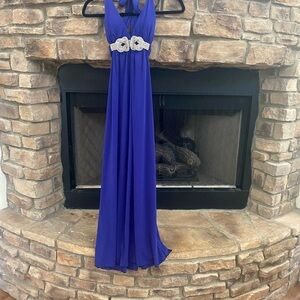 NWOT XOXO Royal Blue halter dress with embellishment waistline, backless. Medium